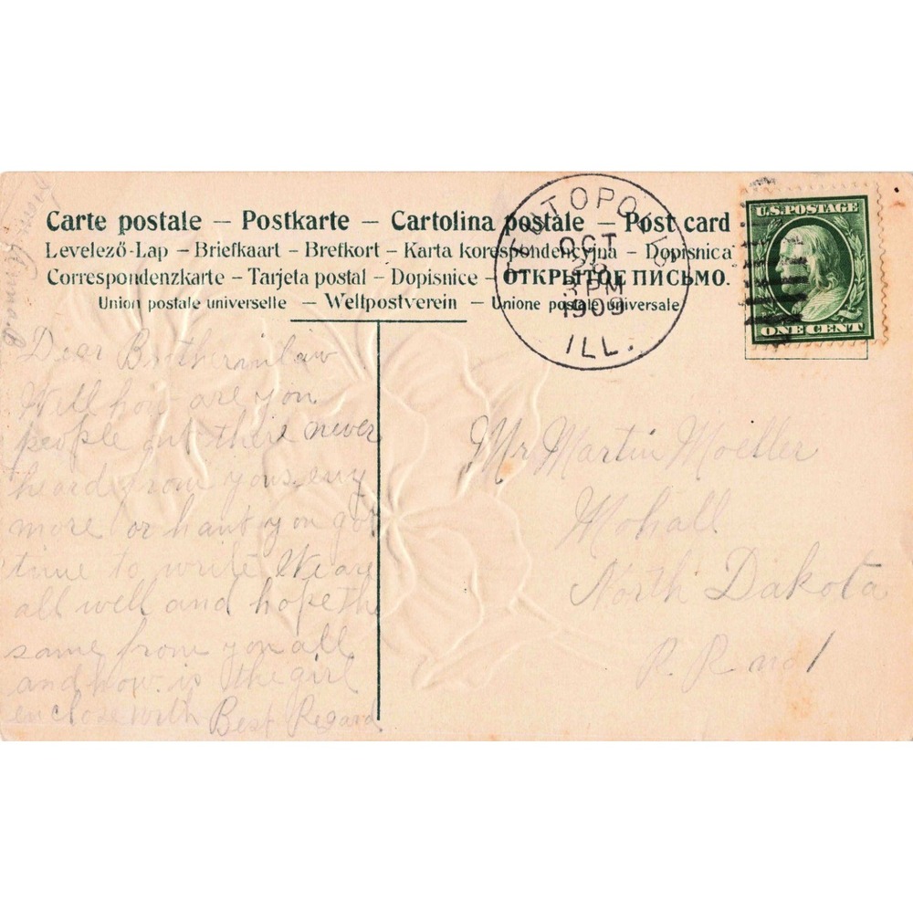 Vintage 1909 Red Pansy Flowers Embossed Birthday Postcard Topeka IL Postmark - Picture 2 of 2